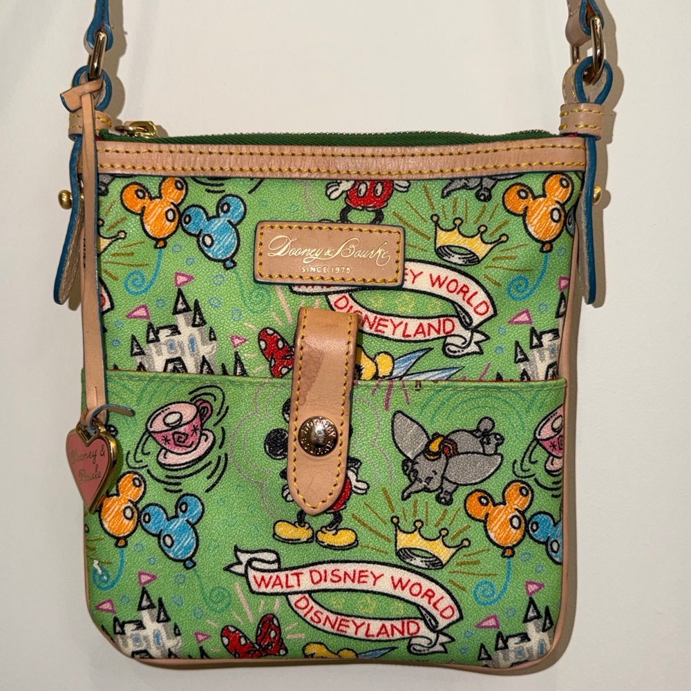 Disney Dooney & Bourke Green Sketch Disneyland Crossbody Satchel Bag